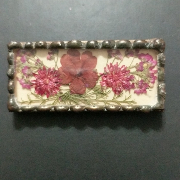 Vintage𝅺 Dried Pink Flower Floral Rectangular Statement Brooch - Picture 1 of 2